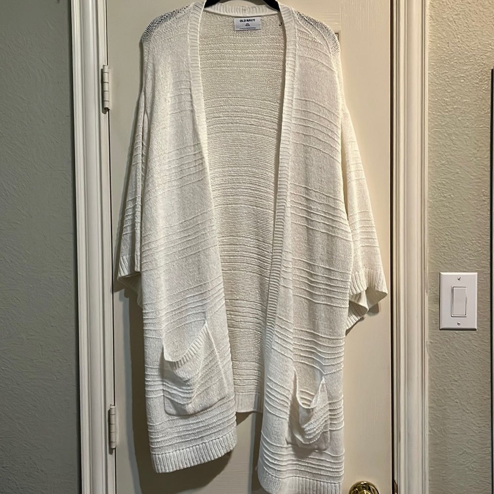 💛 Old Navy Cardigan Open Front w/ Pockets, Knit | White | 2X Plus 💛